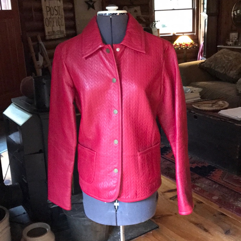 Vintage Red Leather Jacket Women’s Size 8